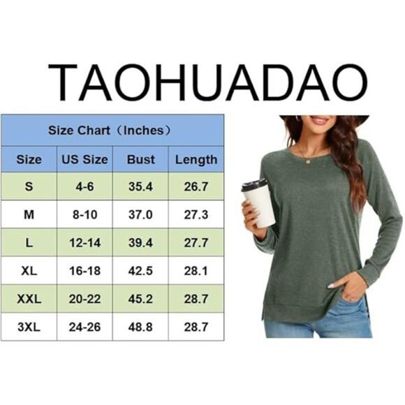 Women’s Long Sleeve Side Split Tunic Top - Loose Crewneck Sweater - Picture 5 of 6